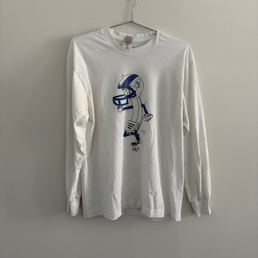 Vintage 1997 Football Character Long Sleeve Graphic T-Shirt White Mens M 90s